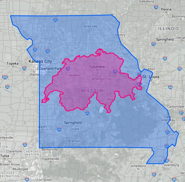 Switzerland compared to Missouri